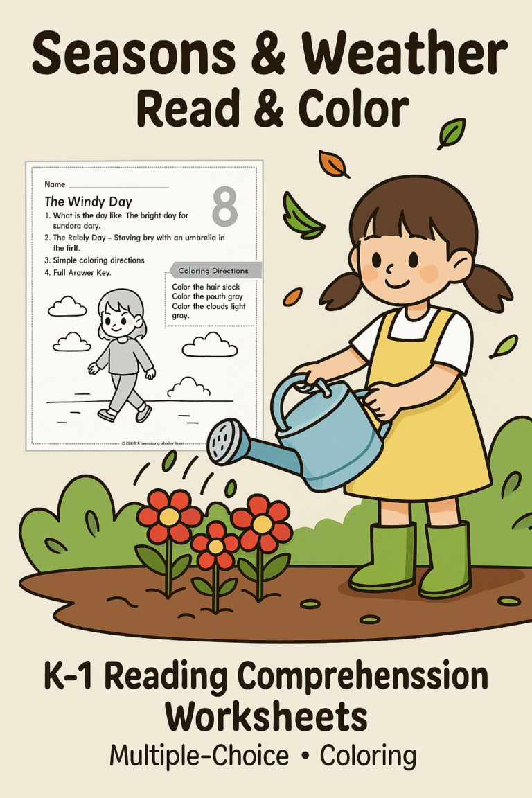 Seasons & Weather Read & Color Worksheets for K–1
