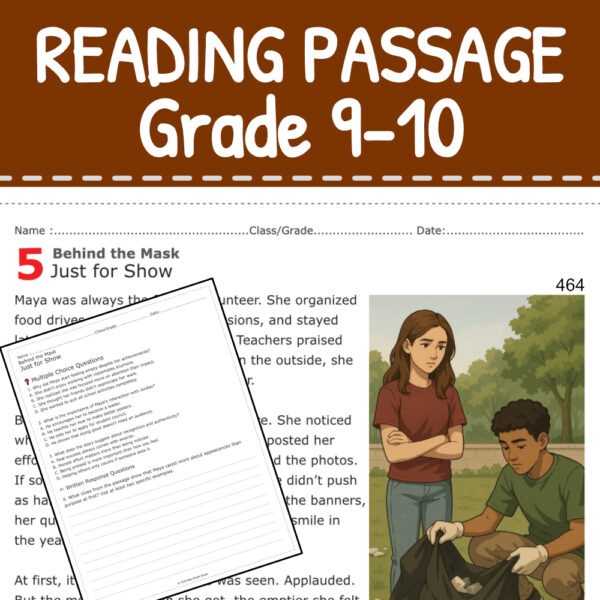 Behind the Mask – High School Reading Worksheets on Self & Society (Gr. 9–10)