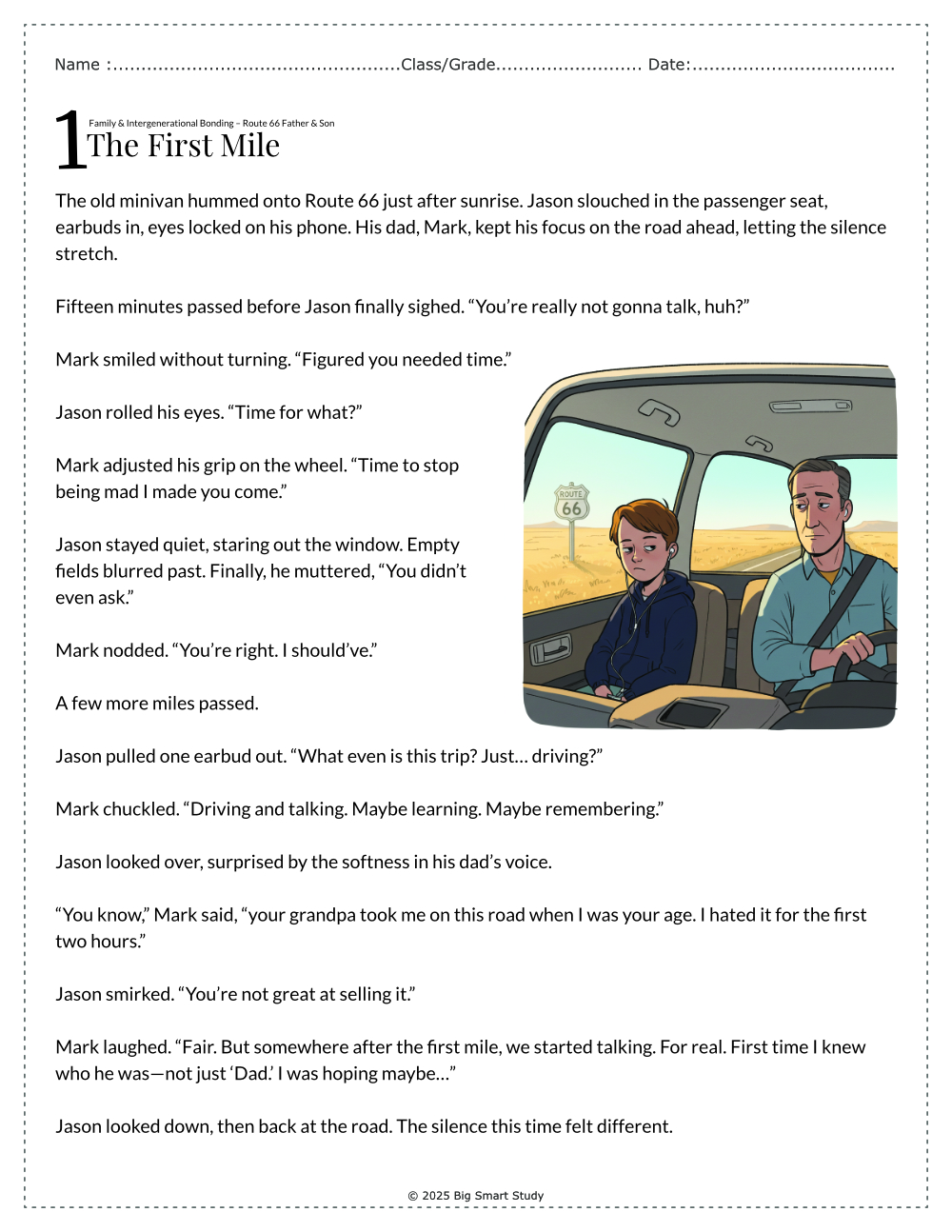 Route 66 Father-Son Reading Comprehension Worksheets – Emotional Growth & Family Bonding (Grades 8–10) - Image 2