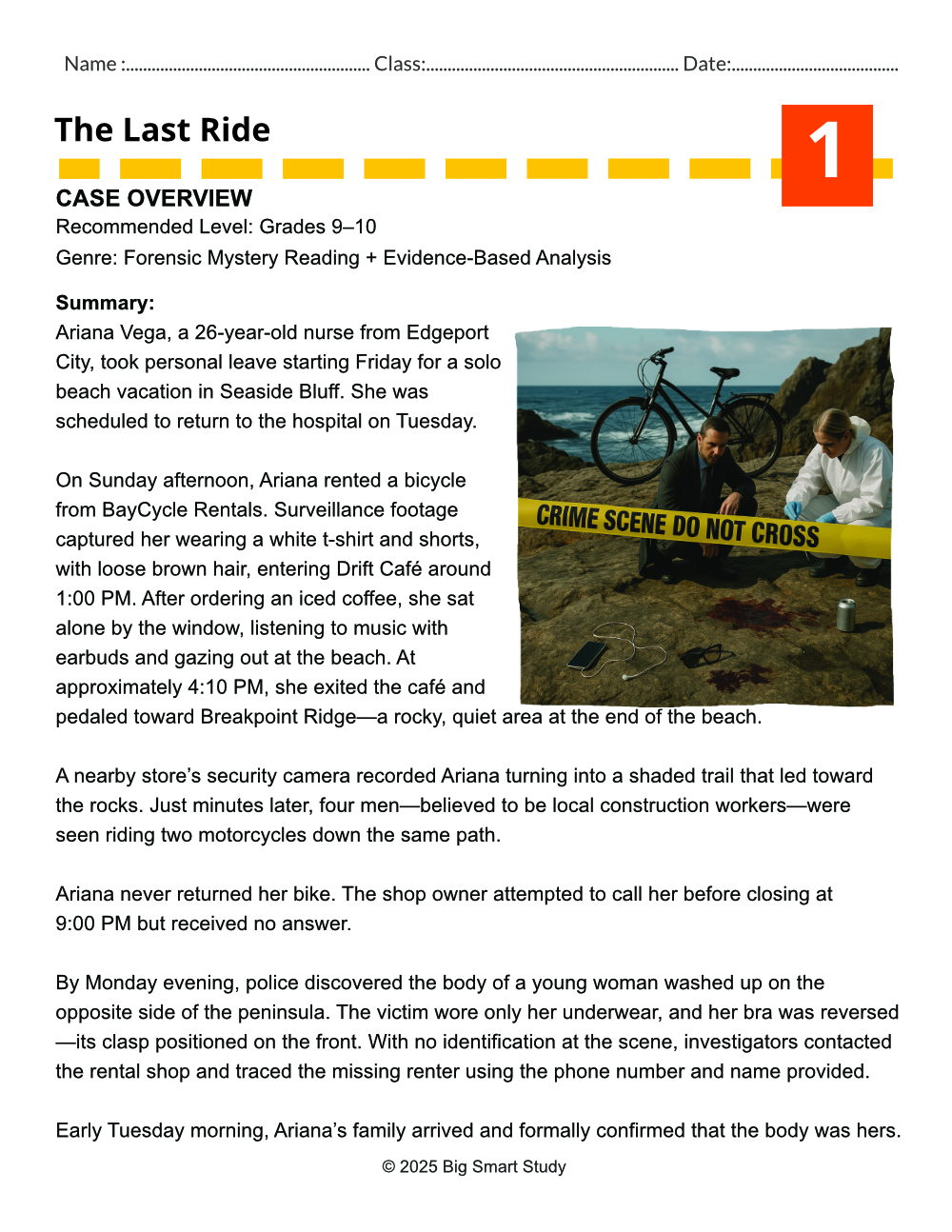 The Last Ride – Forensic Mystery Reading & Critical Thinking Worksheet (Grades 9–10) - Image 2