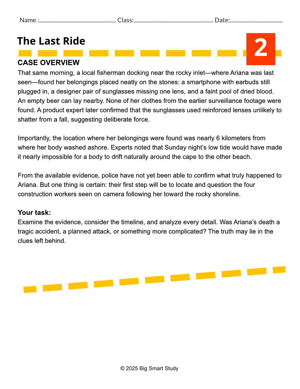 The Last Ride – Forensic Mystery Reading & Critical Thinking Worksheet (Grades 9–10) - Image 3