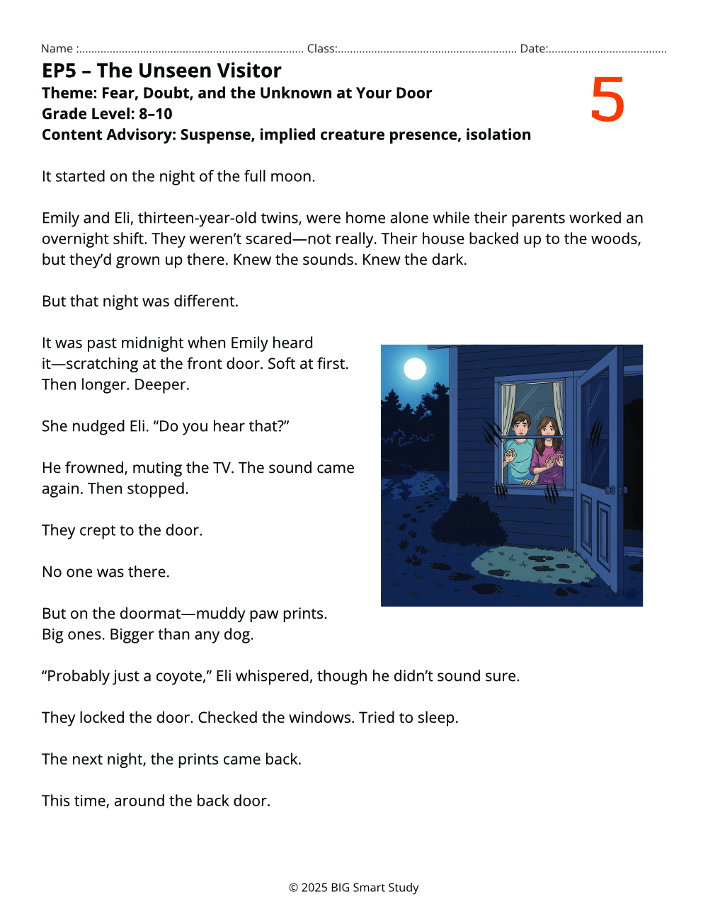 Teen Suspense Stories with Reading & Reflective Writing – Echoes in the Dark (Grades 8–10) - Image 2