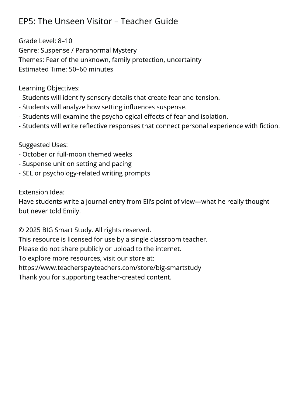 Teen Suspense Stories with Reading & Reflective Writing – Echoes in the Dark (Grades 8–10) - Image 7