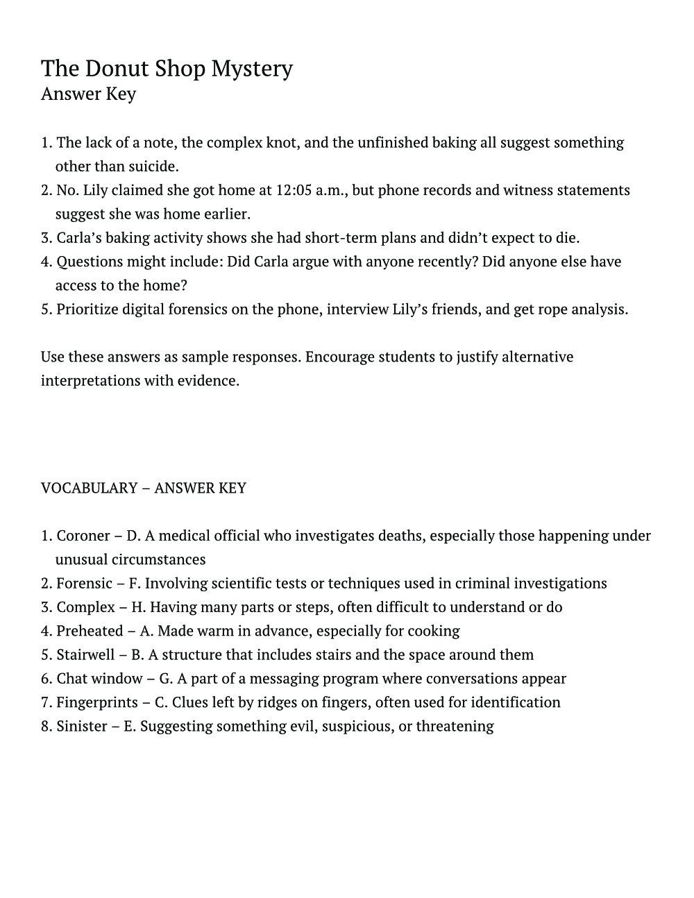 The Donut Shop Mystery – Analyze, Investigate, and Argue from Evidence (Grade 10) - Image 5