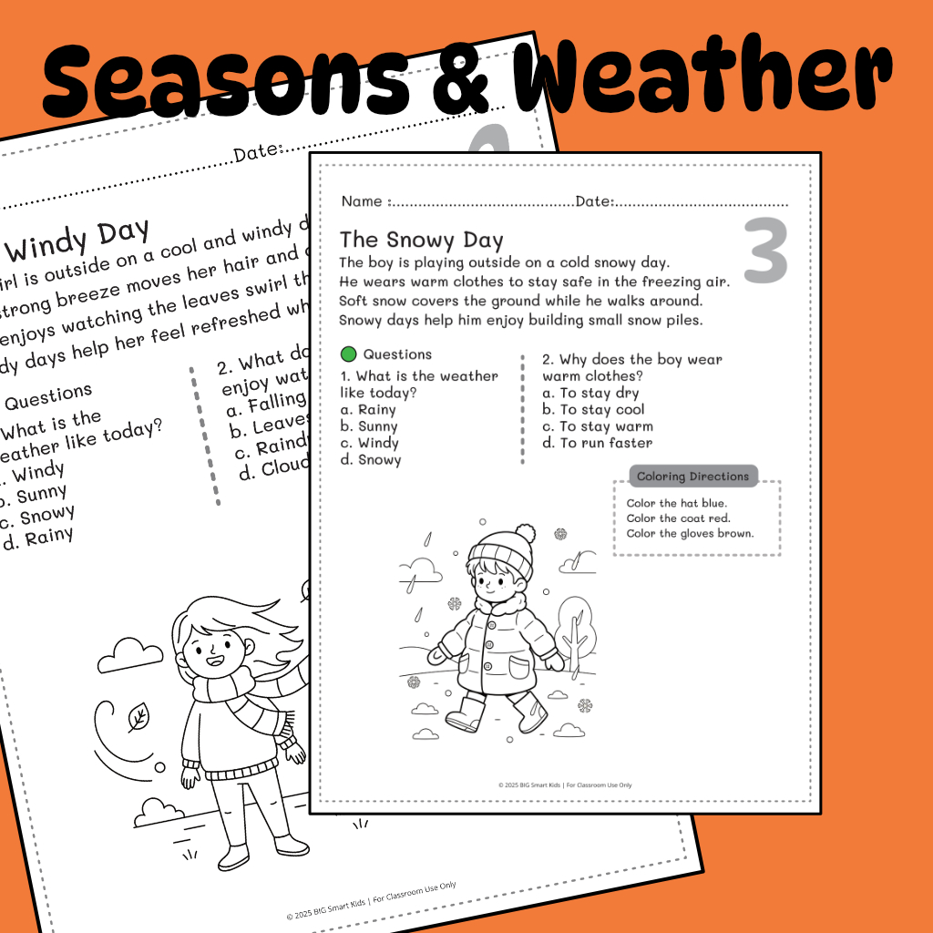 Seasons & Weather Read & Color Worksheets (K–1) - Image 3