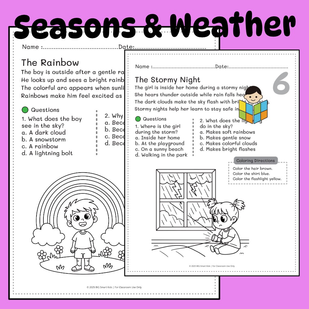 Seasons & Weather Read & Color Worksheets (K–1) - Image 4
