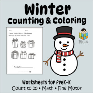 Winter Counting & Coloring Worksheets (PreK–K)
