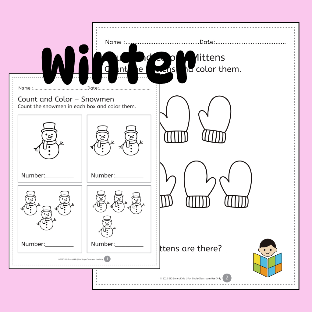 Winter Counting & Coloring Worksheets (PreK–K) - Image 2