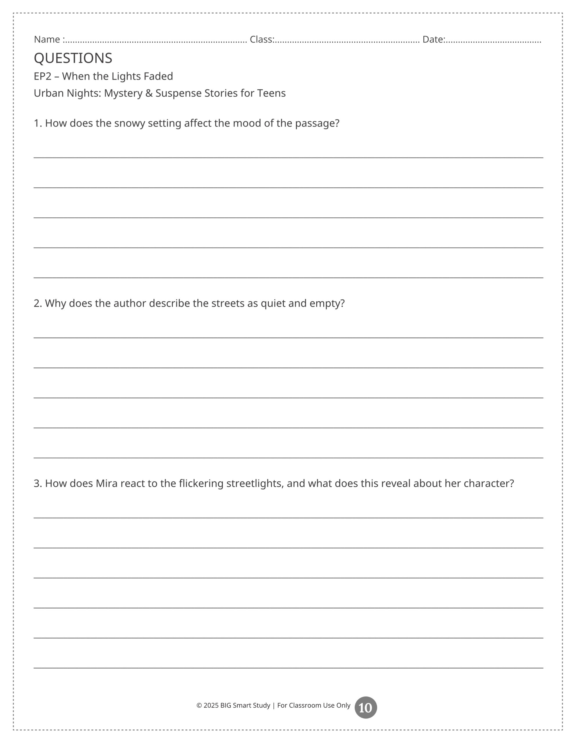 Urban Nights: Mystery Reading Comprehension Short Stories for Grades 8–10