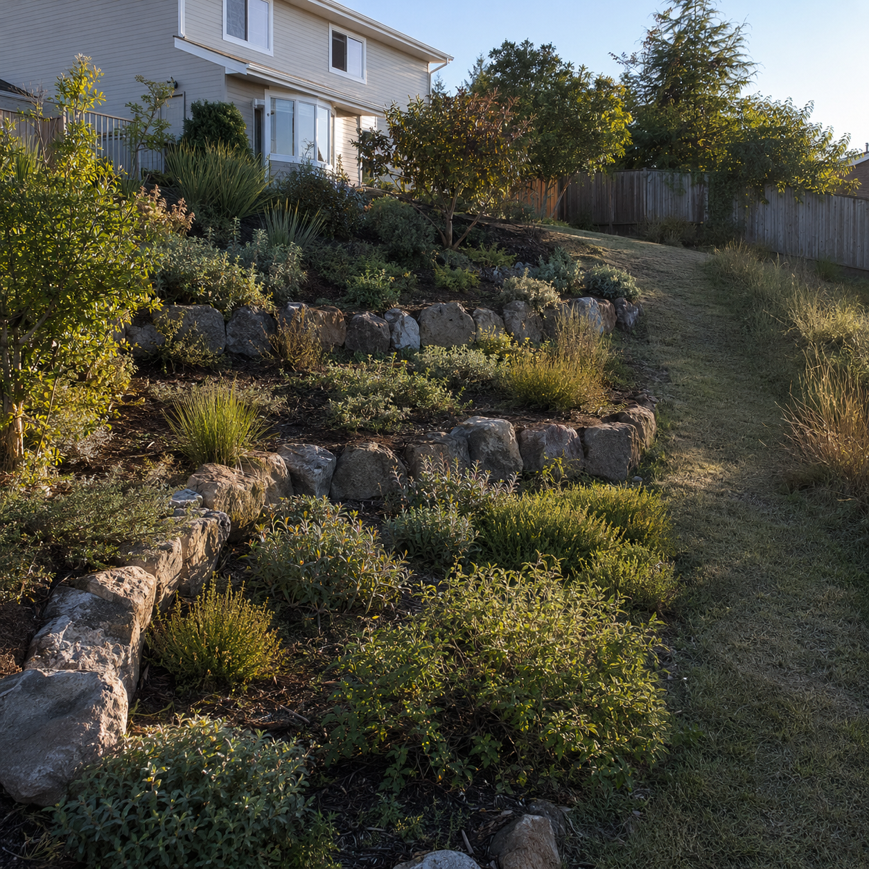 11 Landscape Ideas for a Sloped Backyard That Loses Soil After Rain landscape ideas, Sloped Backyard, Erosion Control, Hillside Garden, Slope Planting