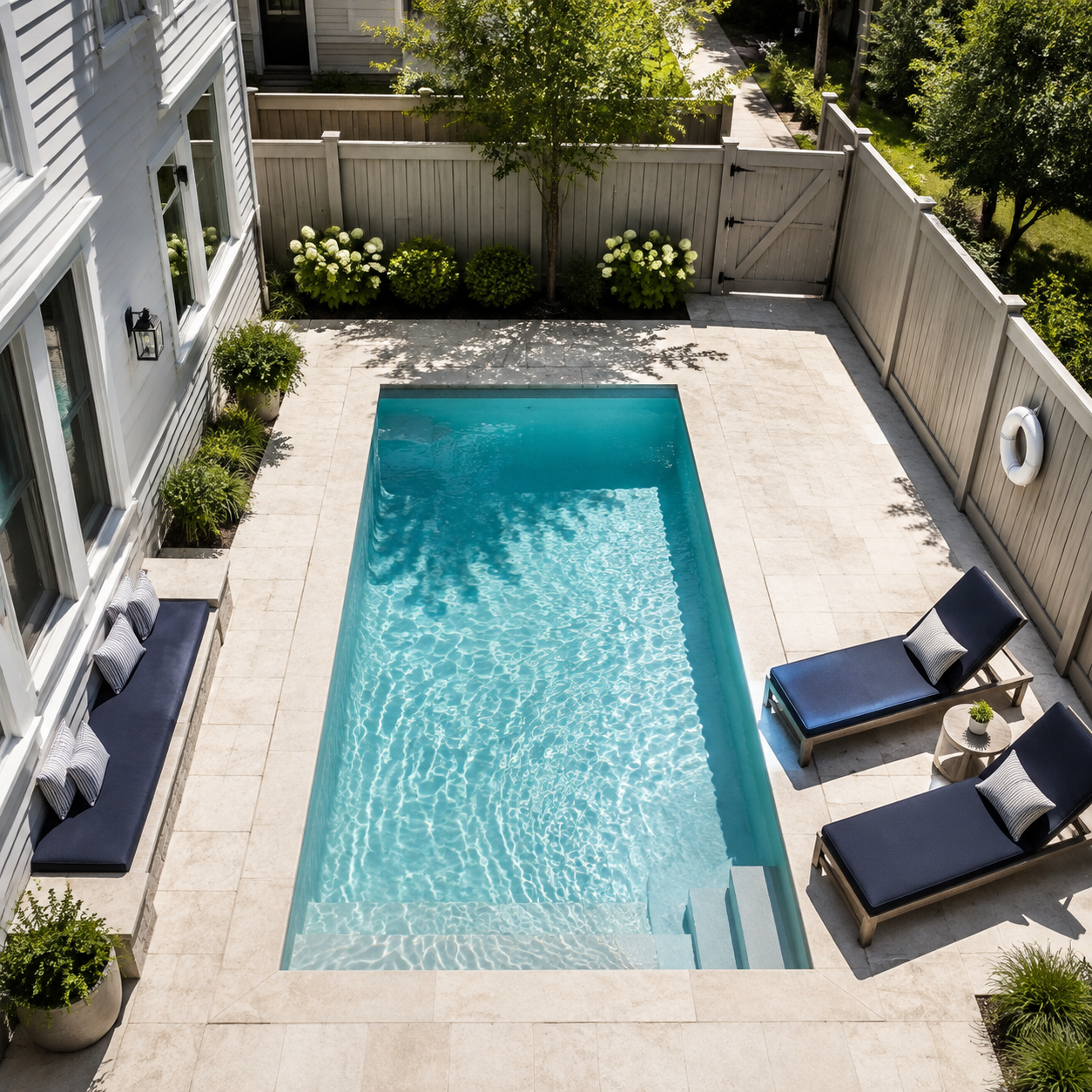 inground pool ideas, Small Backyard Pool, Pool Deck Storage, Compact Pool Design, Poolside Organization